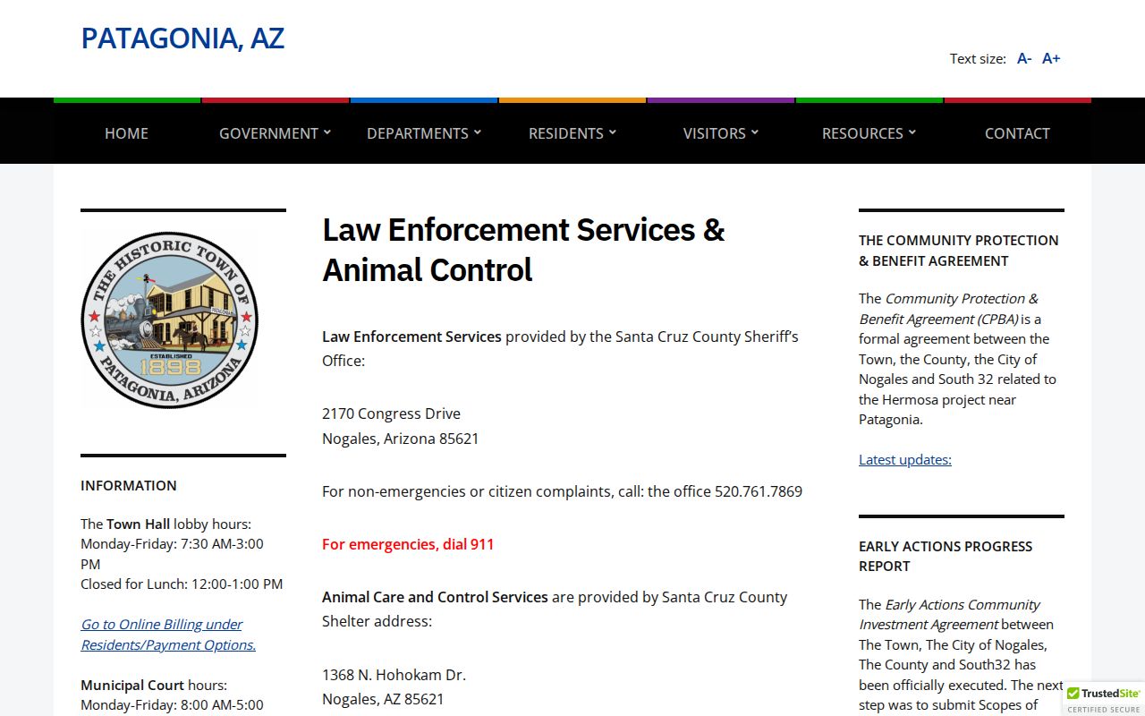 Nogales criminal history comparison with Patagonia sheriff-provided law enforcement