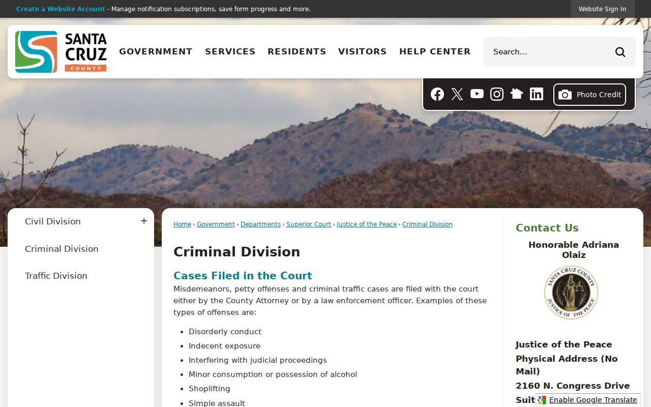 Santa Cruz County criminal case records division contact page