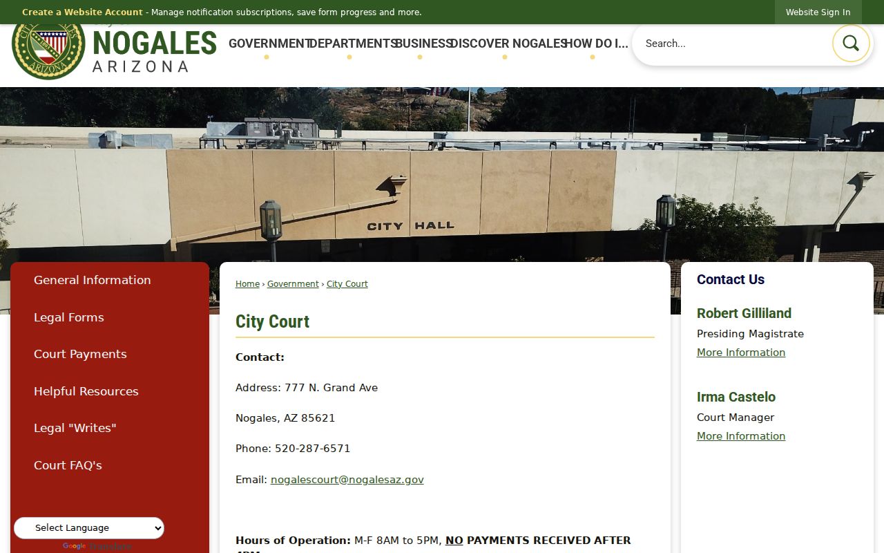Santa Cruz County criminal case records at Nogales City Court