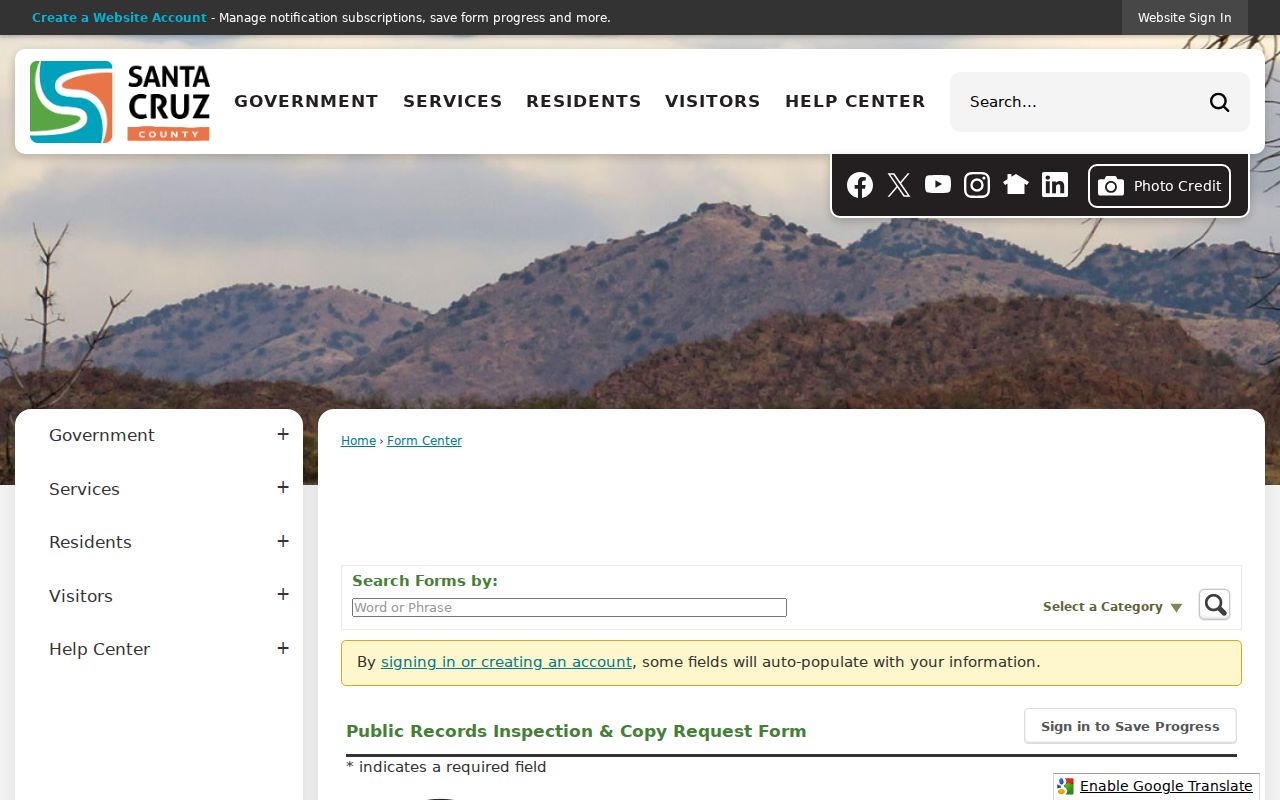 Santa Cruz County criminal records online request form